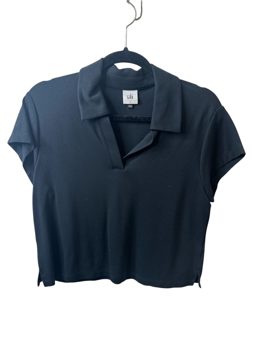 CAbi Black Short Sleeve Crop Polo